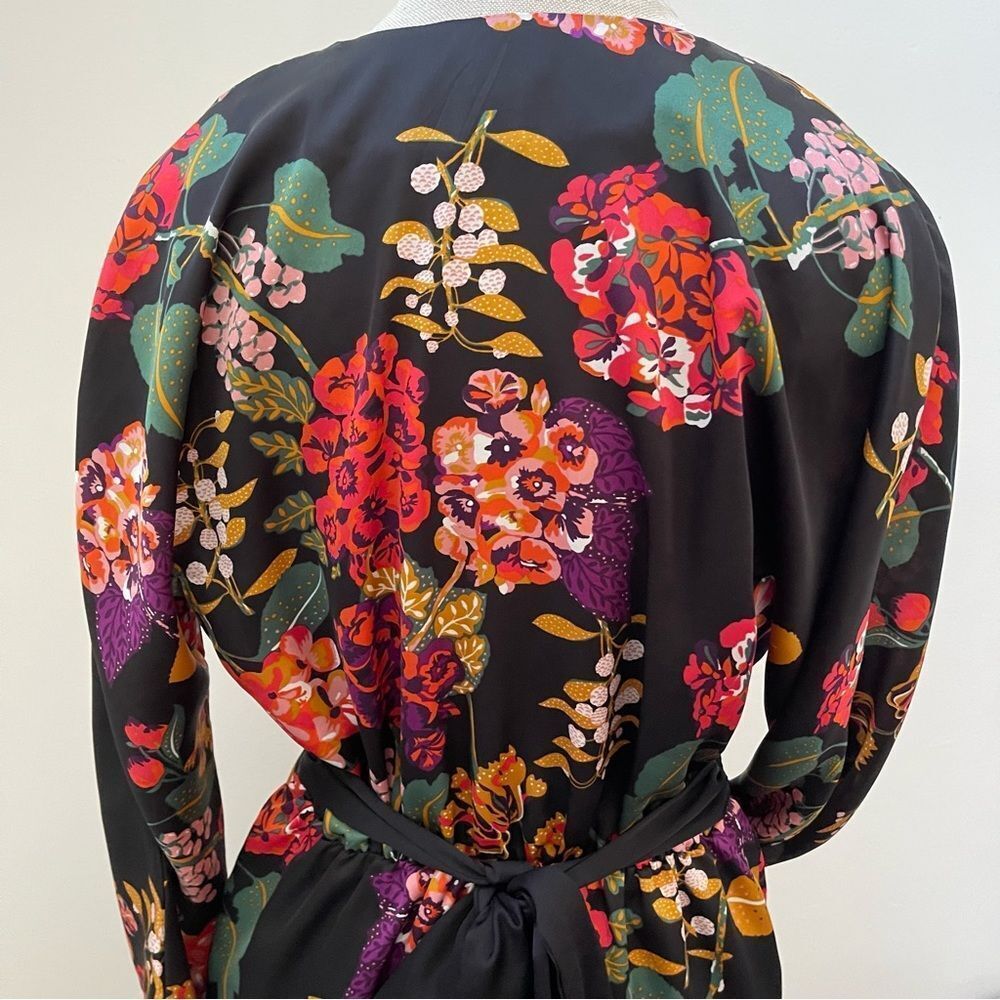 H&M Conscious Floral Satin Dress Size 8 Black Multi Whimsigoth Cocktail kimono - Picture 8 of 16